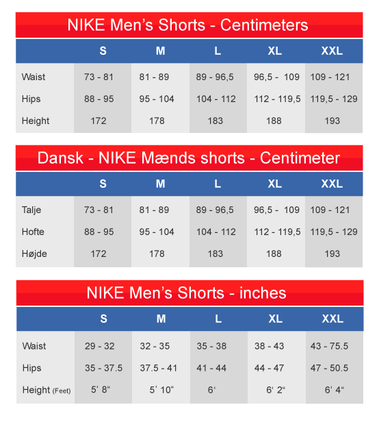 Nike NFL Fan Gear Shorts pants Size Chart Centimeters Inchesv