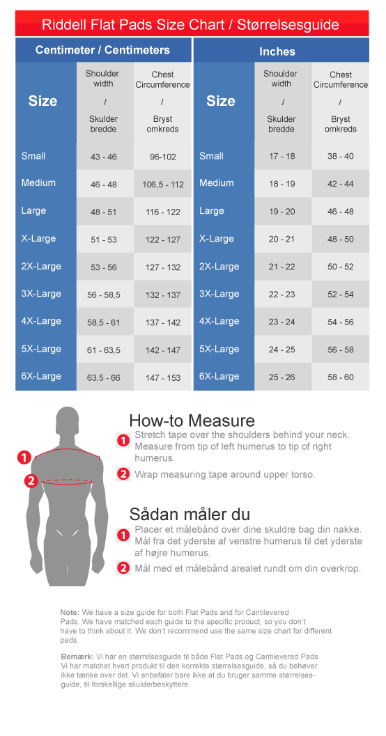 Riddell Shoulderpads Size guide